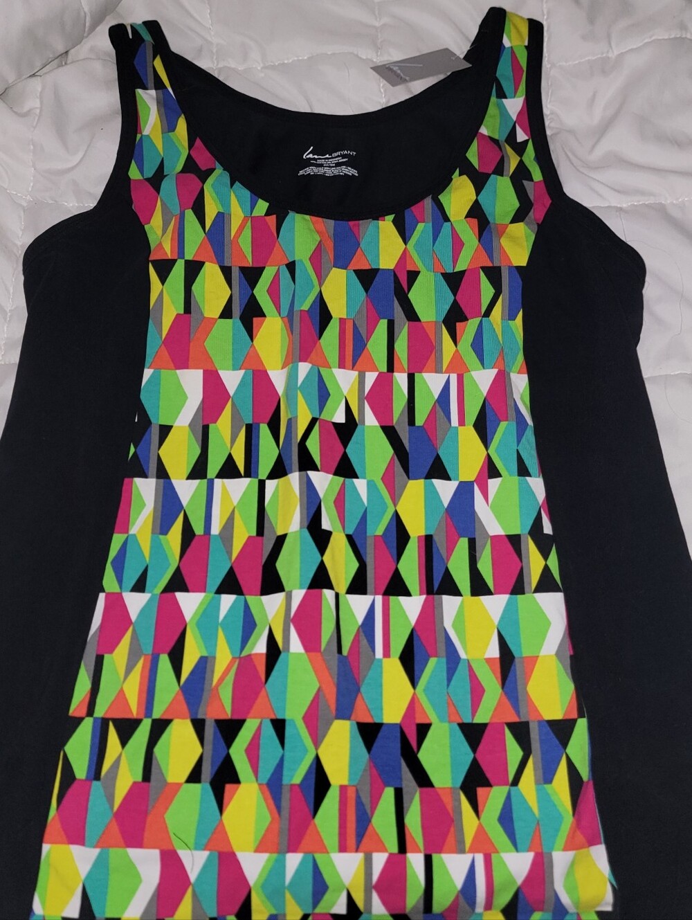 New Lane Bryant Activewear Black Tank Top  Multicolor Geometric Front 22/24